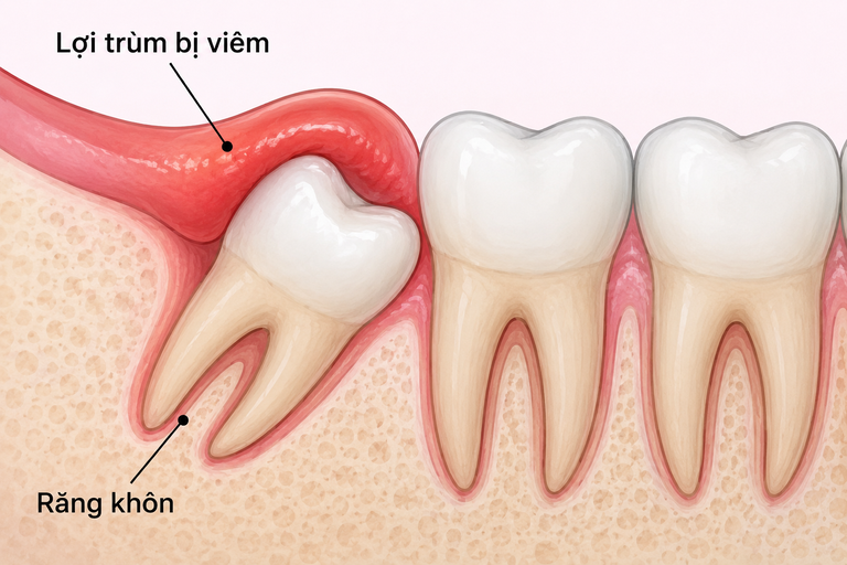 Răng khôn bị viêm lợi trùm khiến đau nhức âm ỉ
