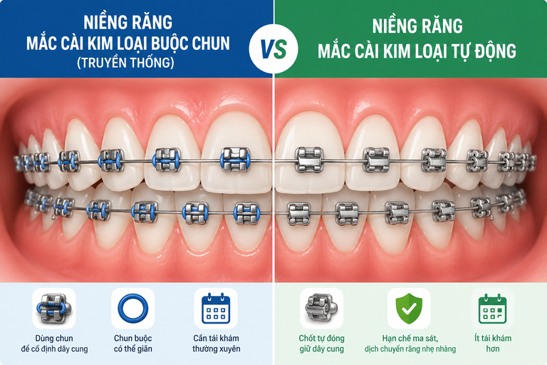 Các loại niềng răng mắc cài kim loại