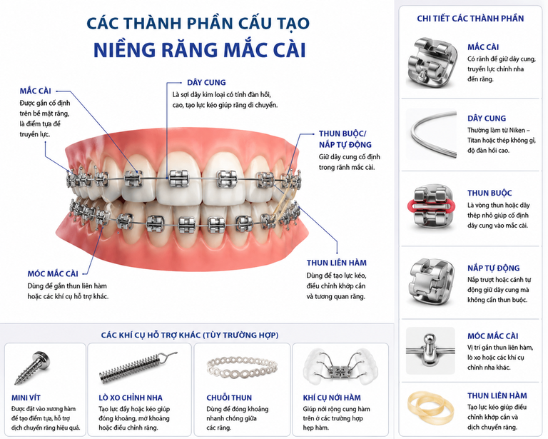 Kỹ thuật niềng răng mắc cài với cầu tạo mắc cài và dây cung