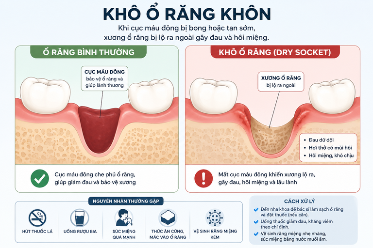 Nhổ răng khôn bị hôi miệng có thể do khô ổ răng khôn