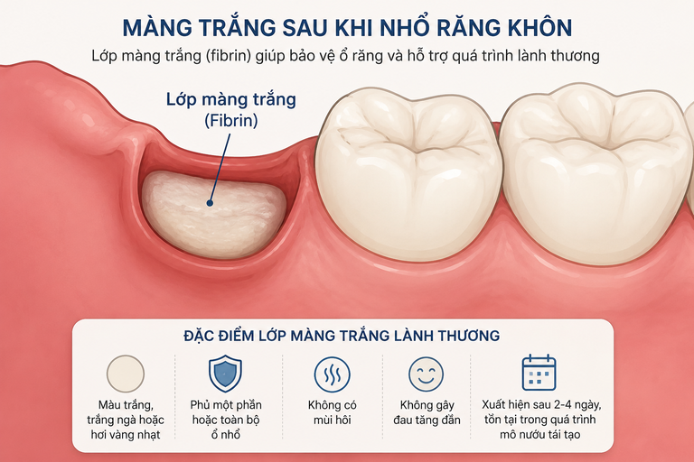 Màng trắng sau khi nhổ răng khôn là dấu hiệu lành thương