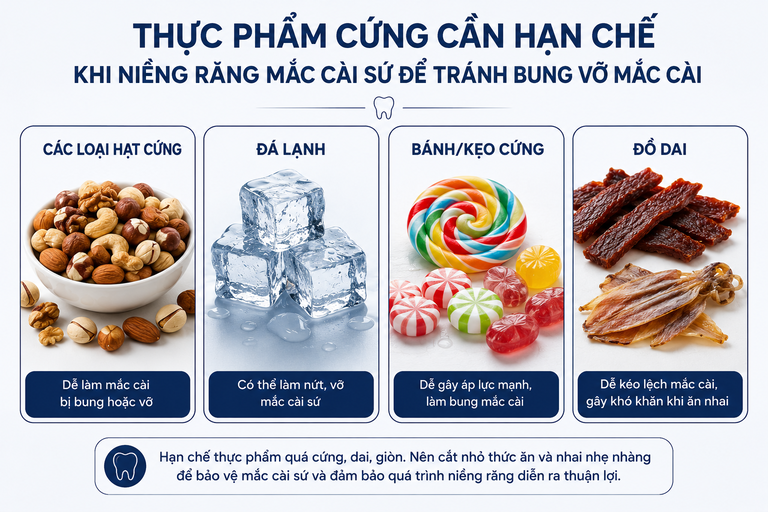 Các loại niềng răng mắc cài sứ cần hạn chế các thực phẩm cứng