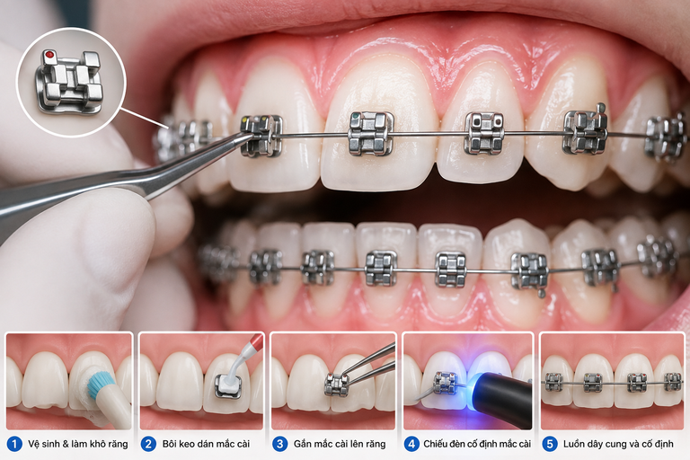 Quy trình gắn mắc cài niềng răng 