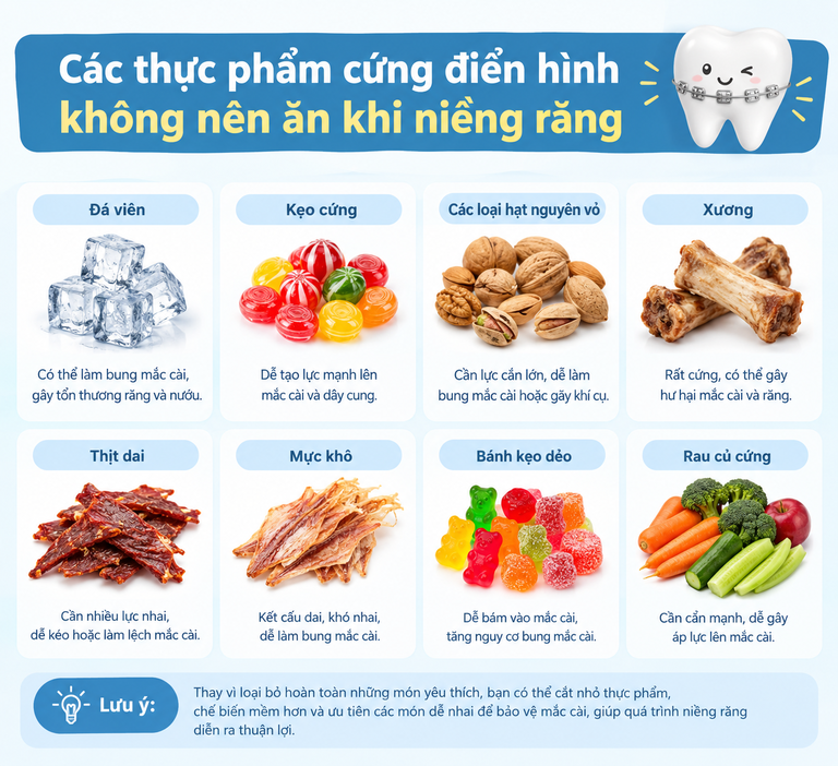 Niềng răng mắc cài có ăn đồ cứng được không