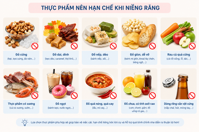 Các thực phẩm cần hạn chế khi niềng răng